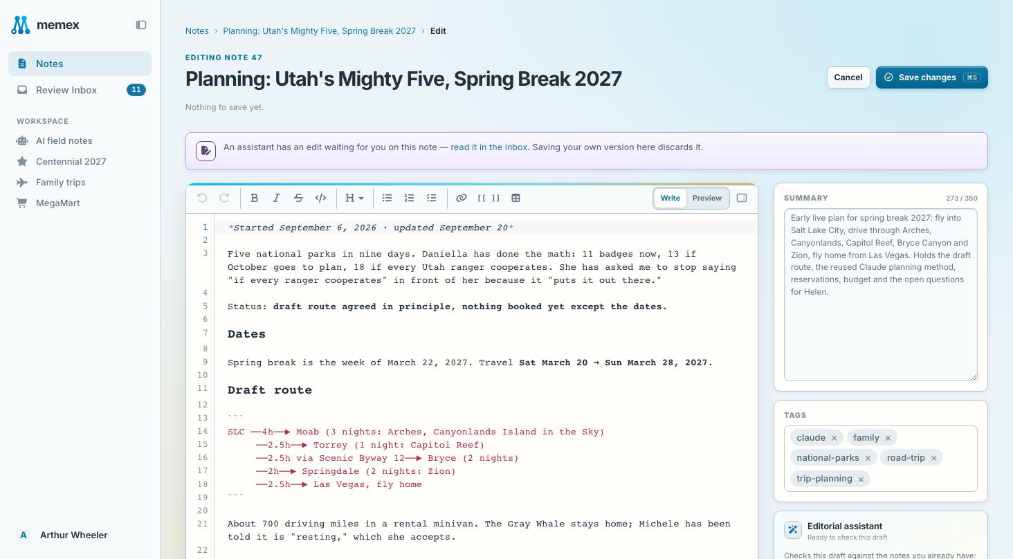 A note being edited as plain Markdown